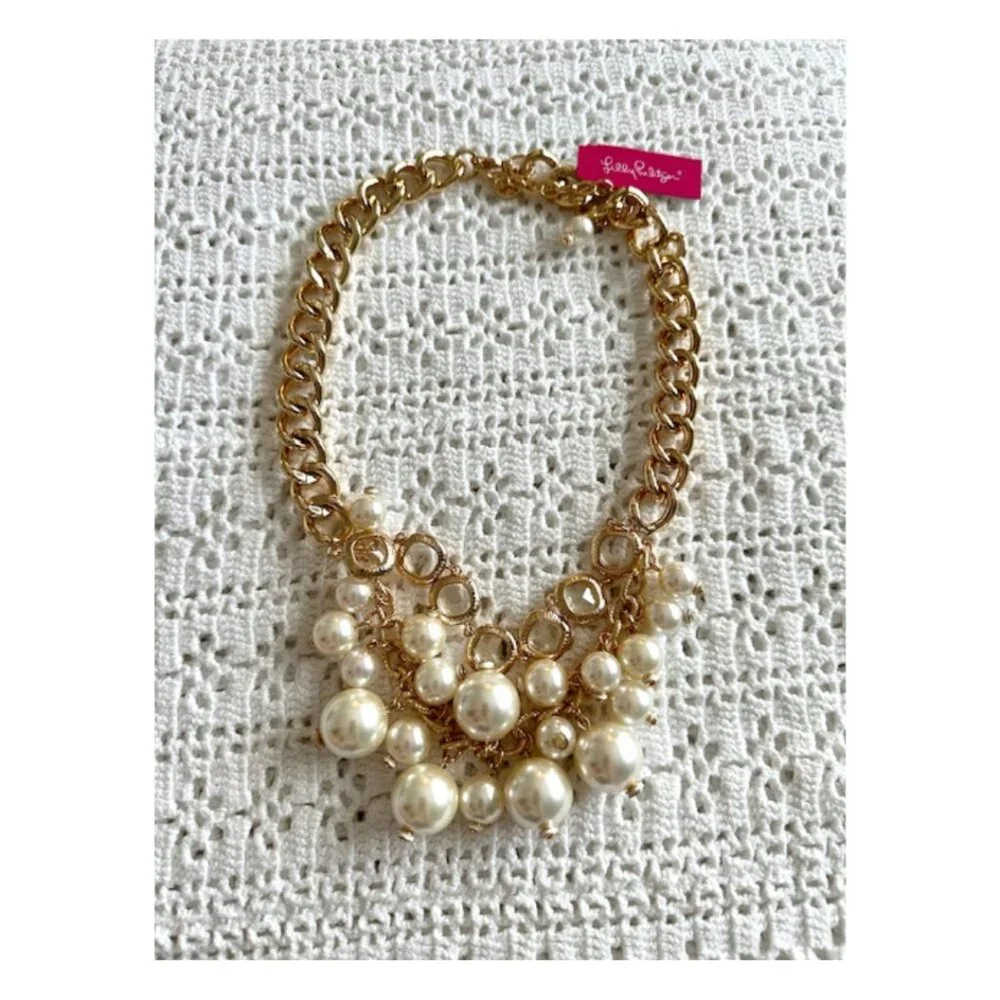 NWT Lilly Pulitzer Pink Palms Necklace Gold